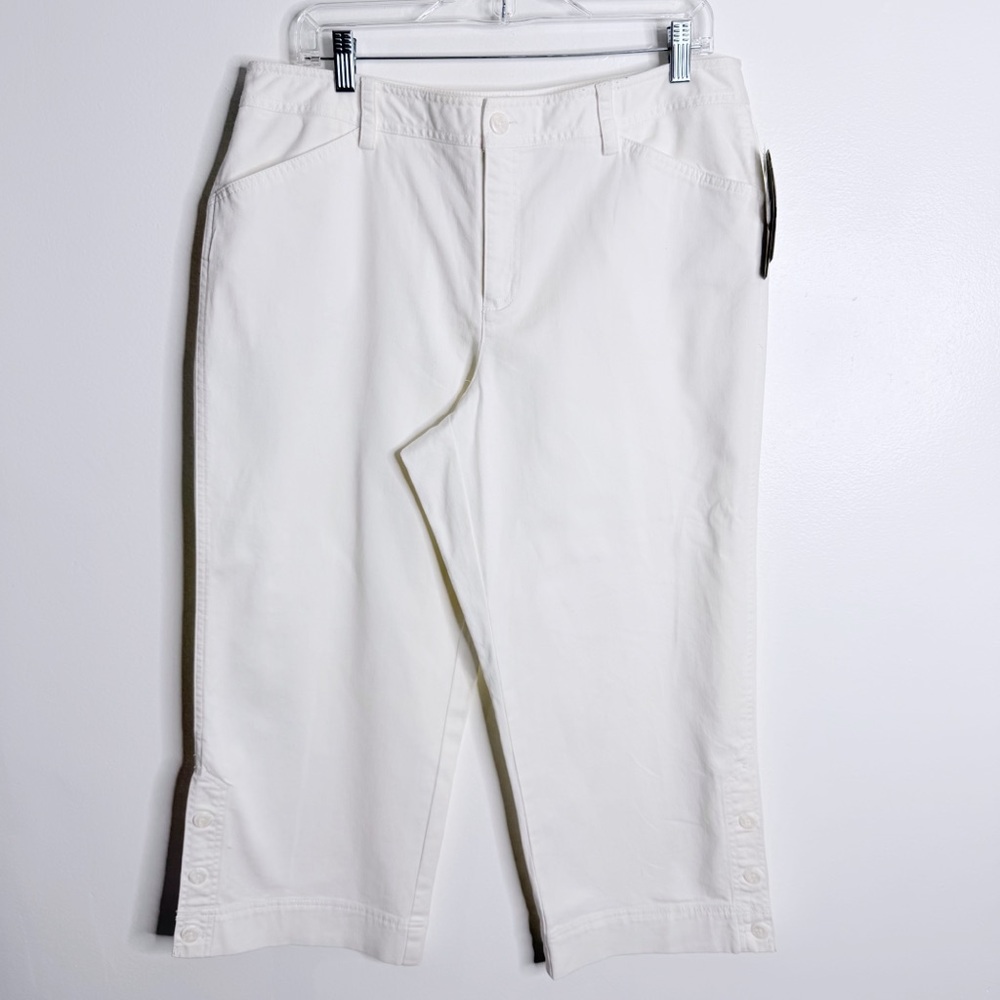 NWT Charter Club Katherine Fit Cropped Pant In White Button Ankle Size 14 Casual